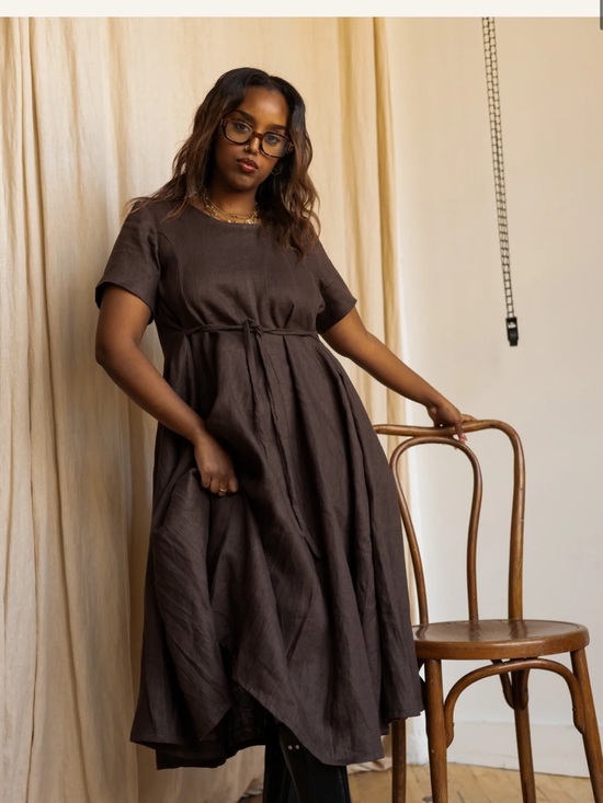 Lights of All Dresses & Skirts - Lights of All Linen Women’s Brown Linen A-Line Dress